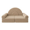Halo Play Sofa in velvet with arch backrest and rounded arm cushions