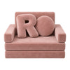 Velvet single seat play sofa with one round cushion included. Initial cushion sold separately.