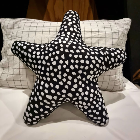 Star Pillow | White on Black Spot