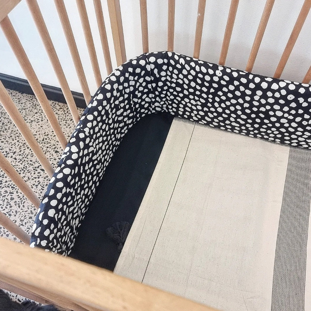 Cot Bumper White on Black Spot Delicious Monsters